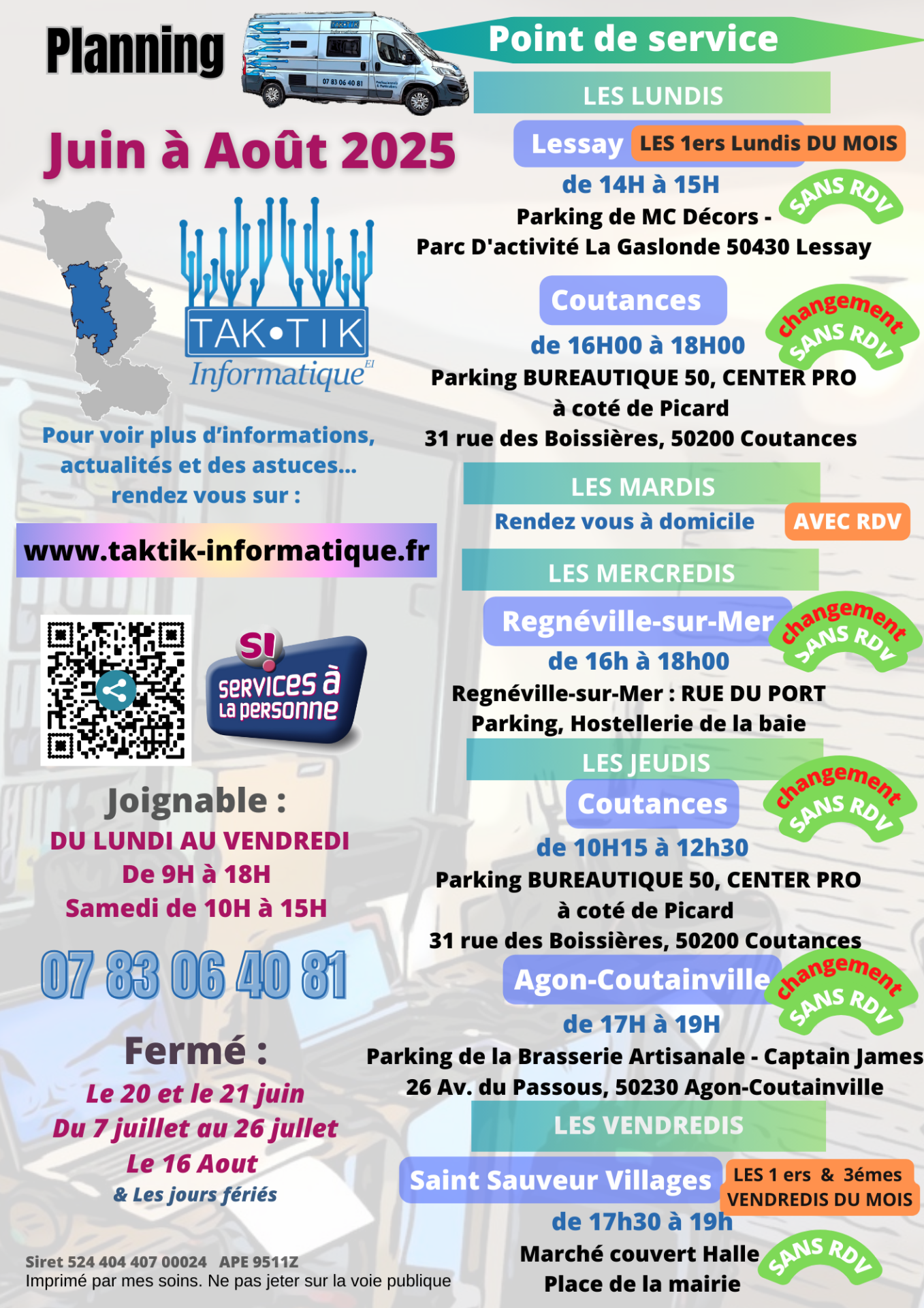 Flyer horaire juin juillet aout 2025